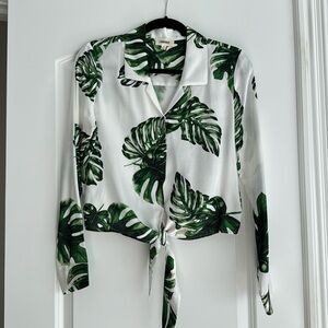 L’Agence palm frond silk tie blouse size small, worn once